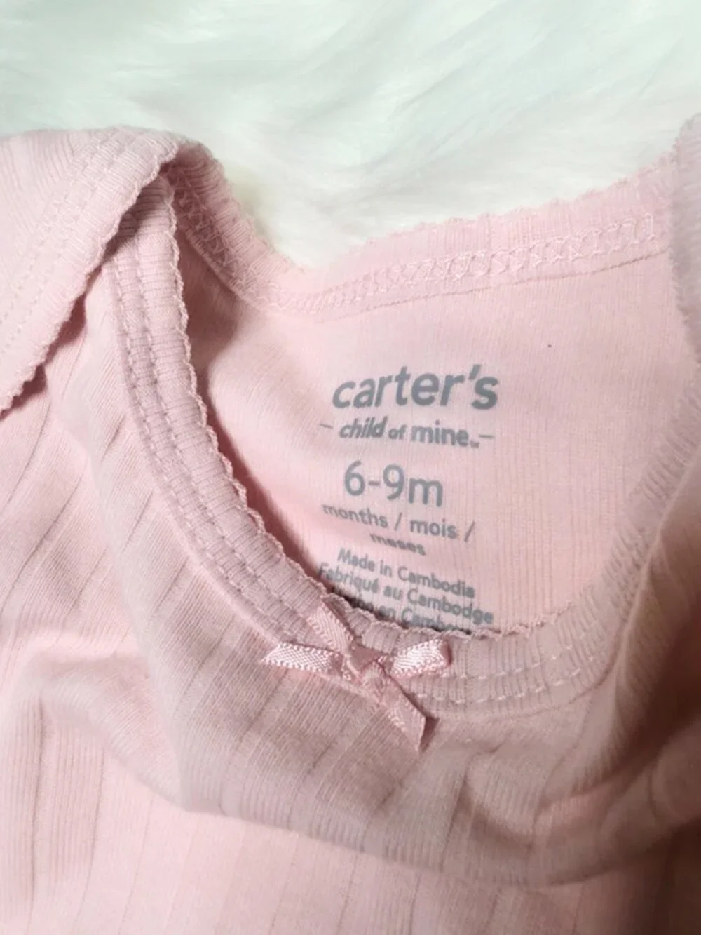 Carter’s Child of Mine 3-Pack Ribbed Long Sleeve Bodysuits 6-9M Pink Gray